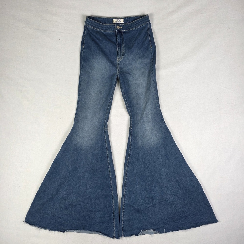 Free People Bell Bottom Jeans Womens 28x32 Blue Boho Super Flare Denim Fade